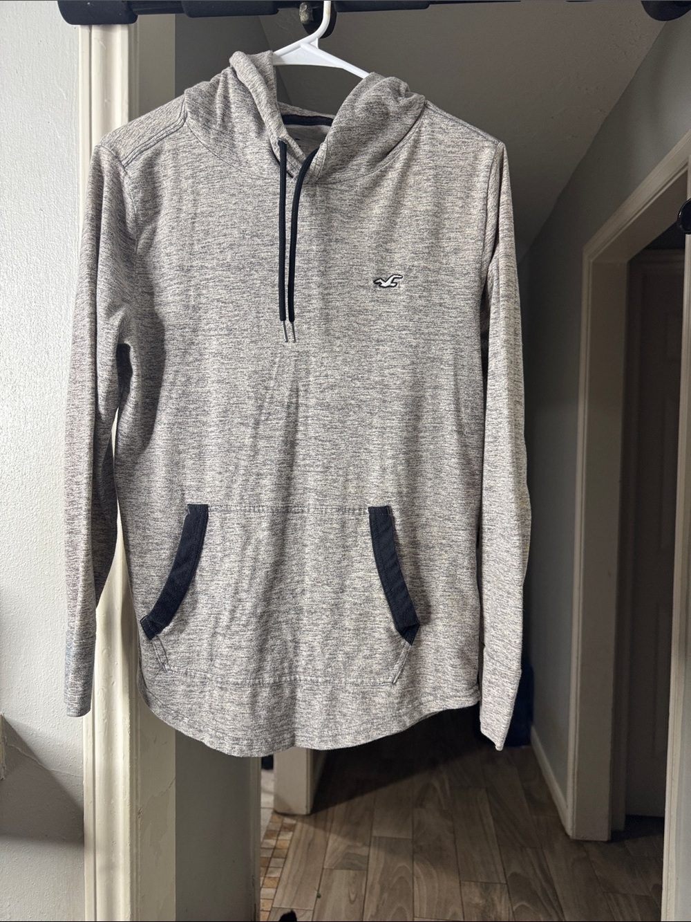 Hollister Heather Gray Hooded Pullover with Navy Trim